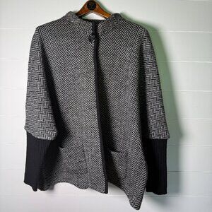 NorthStyle Cardigan 100% Wool, Size 1X, Black and Gray Herringbone